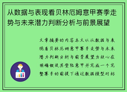 从数据与表现看贝林厄姆意甲赛季走势与未来潜力判断分析与前景展望